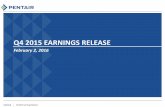 Q4 2015 EARNINGS RELEASE · PENTAIR Q4 2015 Earnings Release 5Note: 2015 Excludes Impairment Charge Segment Income Down 7% Adj. EPS Down 3% •Adjusted Tax Rate of 16.3% •Net Interest