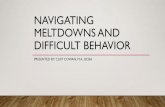 NAVIGATING MELTDOWNS AND DIFFICULT BEHAVIOR · 2019-06-20 · FINAL THOUGHTS •Changing behavior is easier said than done! •Pursue professional help if necessary and/or possible.