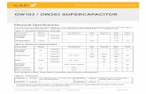 DATASHEET GW103 / GW203 SUPERCAPACITOR · 2020-04-09 · supercapacitor at very low currents takes longer than theory predicts. At higher charge currents, the charge rate is as theory