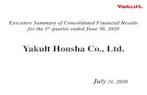 Yakult Honsha Co., Ltd. · 2020-07-30 · Executive Summary of Consolidated Financial Results for the 1st quarter ended June 30, 2020 Yakult Honsha Co., Ltd. July 31, 2020 Total Decrease