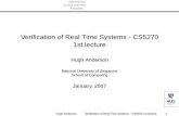 Veriﬁcation of Real Time Systems - CS5270 1st lecturecs5270/2006-semester... · Model real time systems precisely, mathematically, formally External events System events Verify