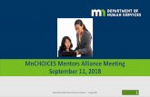MnCHOICES Mentors Alliance Meeting 9-11-18€¦ · 2018-10-26  · MnA2.0 Launch Webinar October 3, 2018, 10 to 11:30 a.m. Introduction to the MnA 2.0 Launch October 3, 2018. ...