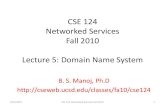 CSE 124 Networked Services Fall 2010 Lecture 5: Domain ...cseweb.ucsd.edu/classes/fa10/cse124/CSE-124-Fall2010-Lecture-5.pdf · Application Layer Services: Domain Name System •
