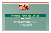 Hindalco Industries Limited presentation...2009/09/30  · Highlights: Best Ever Q2 & H1 Production Performance Q2 FY10 H1 FY 10 Highest ever Production Aluminium 139,894 7% 8% Highest
