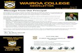 w WAIROA COLLEGE · 2019. 8. 29. · w NEWSLETTER Issue 13 Term 3, August 29th 2019 WAIROA COLLEGE Lucknow street | 06 838 8303 | email: info@wairoacollege.school.nz Message From