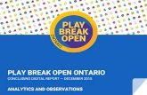 PLAY BREAK OPEN ONTARIO · retargeting ads, the Weather Network ads and Bell Media ads Splash Page (Game): Interactive game/splash page added as a fun gateway to the new website.