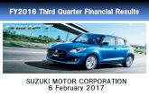 FY2016 Third Quarter Financial Results€¦ · 413 327 139 123 2,122 2,124 ＋2（＋0.1%） ・SUZUKI …Brand of the Year ・VITARA …Compact Family Car of the Year ・CELERIO…BudgetCaroftheYear-14（-1.8%）