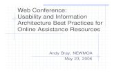 Web Conference: Usability and Information Architecture ... · Why is usability important? The basics, but still worth mentioning Site navigation – don’t make me think Feedback