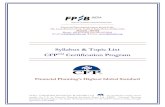 Syllabus & Topic List CFP Certification Program...Jan 10, 2016  · basic skills, analytical skills, and advanced analytical skills requiring strategy evaluation & synthesis. FPSB