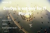 DevOps is not only for IT Players - cdn2-ecros.pl · DevOps flow/chain MEET CUSTOMER QUICK/IMPROVED FEEDBACK INTERNAL COMMUNICATION Full industrialization (build + tests) Implementation