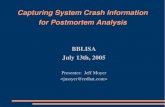 Capturing System Crash Information for Postmortem Analysispeople.redhat.com/~jmoyer/netdump_crash_bblisa-final.pdf · 04 Modules linked in: nfs lockd scsi_dump diskdump md5 ipv6 parport_pc