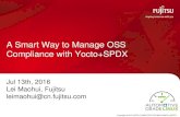 A Smart Way to Manage OSS Compliance with Yocto+SPDX · SPDX v2.0 •Specification 2.0 released SPDX v2.1 Specification 2.1 • Package Information • Files Analyzed • External