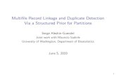 Multifile Record Linkage and Duplicate Detection Via a ... · Inspired by previous work in record linkage and duplicate detection I Two-File Record Linkage: Priors on bipartite matchings