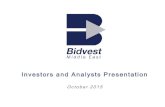 Investors and Analysts Presentation - Bidcorp Group · foodservice of Saudi Arabia. Al Diyafa is 65% owned by Bidvest and 35% by United Group. BIDVEST ME TIMELINE 2013 Bidvest ME