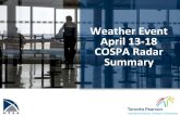Weather Event April 13-18 COSPA Radar Summary...Weather Event Precipitation Totals Date Time (Z) Accum (mm/6hr) Type 14 April 00-06Z 4mm RA/DZ 06Z-12Z 0.8mm DZ/RA 12Z-18Z 16mm RA/FZRA/PL