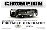 3500 Starting Watts / 2800 Rated Watts PORTABLE GENERATOR · 2/28/2013  · DO NOT touch bare wires or receptacles. DO NOT use electrical cords that are worn, damaged or frayed. DO