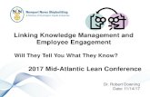 Linking Knowledge Management and Employee Engagement · Linking Knowledge Management and Employee Engagement Will They Tell You What They Know? 2017 Mid-Atlantic Lean Conference Dr.