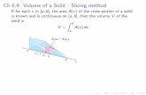 Ch 6.4: Volume of a Solid : Slicing methodfacultyweb.kennesaw.edu/.../file_1/math2202/Math2202_2015_Fall_C… · Ch 6.4: Volume of a Solid : Slicing method If for each x in [a;b],