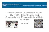 Final Proposed Amendments to 105 CMR 201: Head Injuries ...blog.mass.gov/.../07/Sports-Concussions-7-16-2014.pdfJul 16, 2014  · Concussions in Extracurricular Athletic Activities
