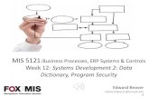 MIS5121: Business$Processes,ERP$Systems$&$Controls … · MIS5121: Business$Processes,ERP$Systems$&$Controls Week$12: Systems’Development’2:’Data’ Dictionary,Program’Security