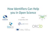 How Identifiers Can Help you in Open Science · The use of identifiers should be documented and support the needs of the research community All research datasets that are opened or