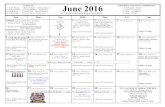 June 2016 - Mt. Calvary Lutheran Church...2016/06/05  · June 2016 Sun Mon Tue Wed Thu Fri Sat USHERSSaturday--Don Brase, Ray Brase Sunday, 8:00a.m.--Pat & Carol Burns, Teresa Purkeypile