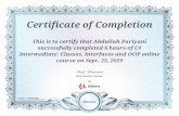 Certificate of Completion This is to certify that Abdullah Pariyani … · 2019. 9. 23. · Certificate of Completion This is to certify that Abdullah Pariyani successfully completed