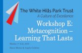 Workshop E: Metacognition Learning That Lasts · Metacognition & Self-Regulated Learning •Effective learners have developed repertoires and can overcome challenges and can remain