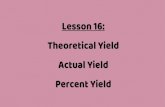 Lesson 16: Theoretical Yield Actual Yield Percent Yield · O are produced, what is the percent yield of this reaction? CH 4 + 2O 2 CO 2 + 2H 2 O 18.0 g H 2 O Theoretical Yield 17.0