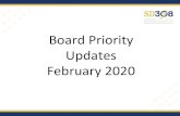 Board Priority Updates February 2020 · Reviewed grading data from prior years. Discussed Freshmen on Track data SY 2019 and how grades contribute to this indicator. Reviewed common