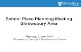 School Place Planning Meeting Shrewsbury Area · 6/6/2016  · Shrewsbury Catholic Cathedral Primary 210 30 138 141 141 141 140 St. Giles' CE Primary 322 46 326 318 316 290 280 Wilfred