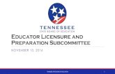 Educator Licensure and Preparation Subcommittee...Nov 10, 2016  · Spanish World Language Percent Correct National Percent Correct Tennessee EPP I. Listening 75.1 66.6 II. Reading