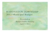 HARDYSTON TOWNSHIP 2012 Municipal Budget · 2016. 5. 5. · Budget Highlights (con.) § Capital projects (con.): l Funds to Upgrade the main switches within the Municipal/Police Complex