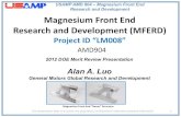 Magnesium Front End Development (AMD 603/604/904) · Establish OEM-supplier-academia and US-China-Canada international collaborations in Mg automotive applications Mass reduction
