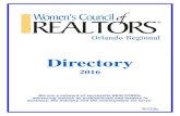 Directory - Orlando Regional - Women's Council of …Florida Realtors & NAR events 2016 Great American Realtor Days (Florida Realtors Legislative Days) Jan. 12-13, 2016 Florida Realtors®