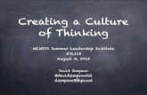 Creating a Culture of Thinking · April 20, 2015 - CW hosts Board of Education Meeting - Highlight VT Summer 2015 - Book Study - Chapters 1, 3 and 7 in Creating Cultures of Thinking