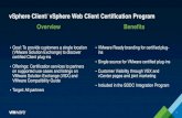 vSphere Client/ vSphere Web Client Certification Program … · 2004. 10. 17. · vSphere Client/ vSphere Web Client Certification Program Overview •Goal: To provide customers a