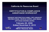 CaliforniaAir Resources Board CERTIFICATION& COMPLIANCE … · 2008. 2. 20. · Air Resources Board CaliforniaAir Resources Board. CERTIFICATION& COMPLIANCE ASSISTANCEWORKSHOP. HIGHWAYMOTORCYCLE(HMC),