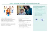 Speech Pathology, Psychology and Occupational Therapy · Occupational Therapist provide: Assessment Individual services and/or therapy Group therapy programs onsultation, assistance