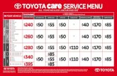 New Cars, Trucks, SUVs & Hybrids - Toyota NZ...TOYOTA care SERVICE MENU ALL ITEMS INCLUDE LABOUR AND GST TOYOTA care O VOUR VEHICLE + ADD ONS (Pricing includes fitment) DIESEL FILTER