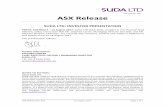 SUDA LTD: INVESTOR PRESENTATION · Key data & financial snapshot Corporate key data ASX Code SUD:AU Current share price (Australian $) $0.017 52 week range $0.015-$0.028 Average volume