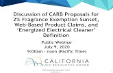 Discussion of CARB Proposals for 2% Fragrance Exemption ... · 7/9/2020  · 2575 198.1 710 22.1 103 2.3 97.0% 99.0% Total 9870 555.6 24053 478.5 1696 147.6 95.2% 87.5% * Excluding