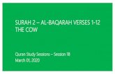 SURAH 2 AL-BAQARAH VERSES 1-12 THE COW€¦ · 1/3/2020  · SURAH 2 –AL-BAQARAH VERSES 1-12 THE COW Quran Study Sessions –Session 18 March 01, 2020. Overview –Ayaat 1-5 The