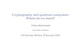 Cryptography and quantum computers: Where do we stand? · 2020. 1. 29. · Why does Eve need a quantum computer? I In practise, crypto relies on a mix ofasymmetricand symmetriccryptography.