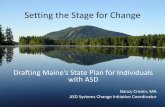 Setting the Stage for Change...Setting the Stage for Change Drafting Maine’s State Plan for Individuals with ASD Nancy Cronin, MA ASD Systems Change Initiative CoordinatorASD Interagency