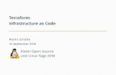 Terraform: Infrastructure as Code · 2018. 9. 14. · MartinSchütte|Terraform|Kielux’18 } 16/42. terraform graph | dot -Tpdf aws_s3_bucket.importdisk provider.aws aws_sqs_queue.importqueue