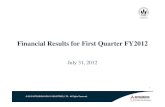 Financial Results for First Quarter FY2012...Summary of First Quarter Financial Results FY2011-1Q FY2012-1Q Change Orders received 621.3 492.4 - 128.9 Net sales 613.6 649.1 +35.5 Operating