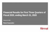 Financial Results for First Three Quarters of Fiscal 2020, ending … · 2020. 2. 12. · ©Rinnai Corporation 3 Fiscal 2020 (3Q) : Consolidated Financial Results 0 500 1000 1500