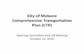 City of Mebane Comprehensive Transportation Plan (CTP)...Project kick‐off October 12, 2016 CTP Vision October 2016 –November 2016 Vision statement, goals and objectives, community