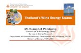 Thailand’s Wind Energy Status...EGAT 15-2.717.7 PEA 6-1.758.75 Total 6.345 Private Investment Demonstration Project by Government Agency Targets Plan (2022) = 800 MW VSPP = Very